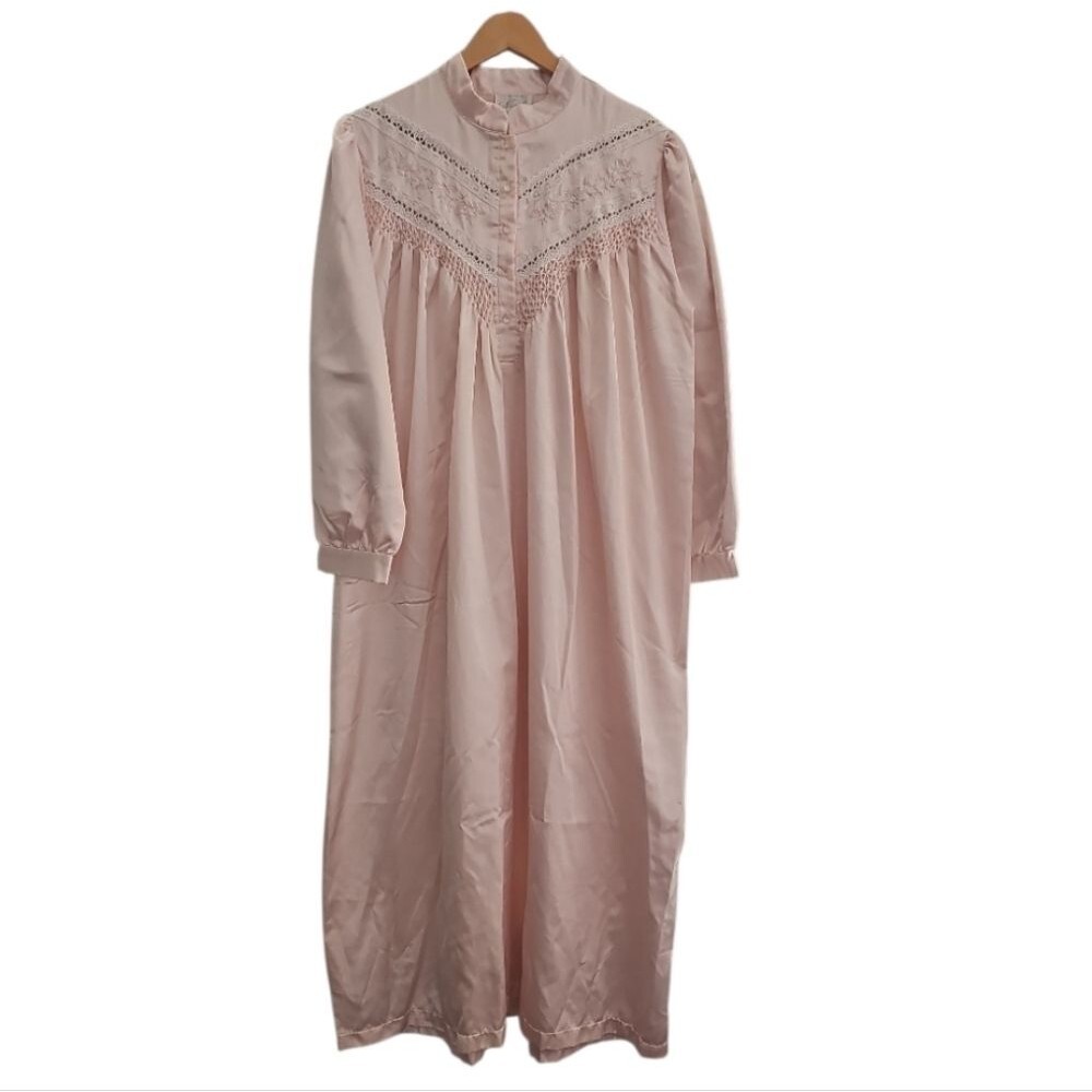 Nicole Vintage Satin Lace Nightgown Women’s L Blush Pink Cottagecore Maxi
